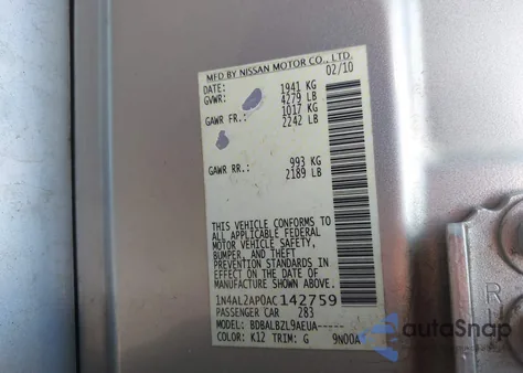 2010 Nissan Altima 2.5 S z USA, uszkodzony, nr VIN 1N4AL2AP0AC142759